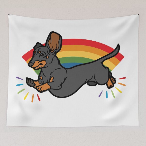 Item preview, Dachshund Pride - Dog Running In front Rainbow designed and sold by Maciej  Strzelczyk.