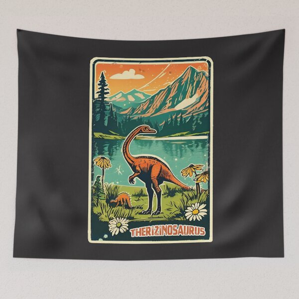 Item preview, Retro Vintage Therizinosaurus Camping Dinosaur in Jurassic Period designed and sold by FociCreate.