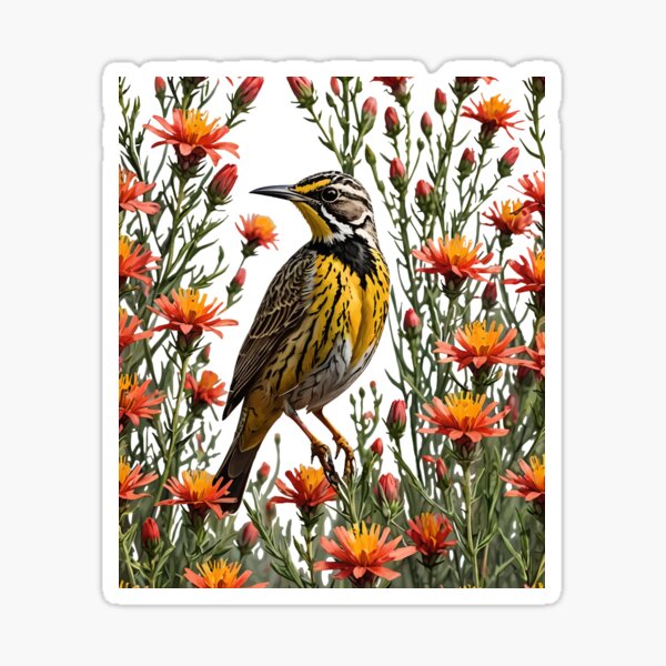 Item preview, A Western Meadowlark Surrounded By Castilleja linariaefolia Flowers designed and sold by taiche.
