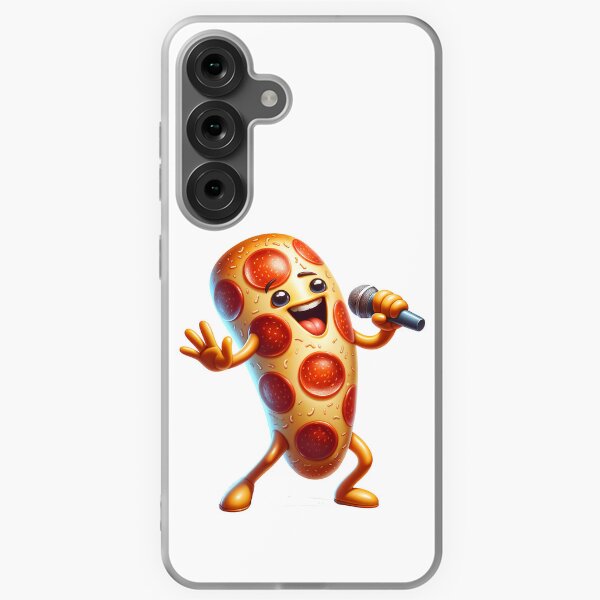 Das Design zeigt eine singende Pepperoni-Pizza mit einem Mikrofon, die eine lustige und kreative Darstellung einer beliebten Speise mit einer musikalischen Note kombiniert. Samsung Galaxy Flexible Hülle