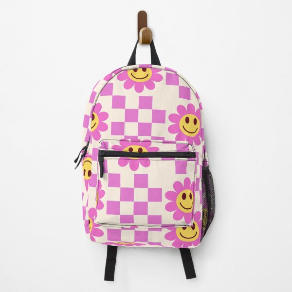 Item preview, Checkered Pink Smiling Flowers pattern with Little Squares designed and sold by Yasminepatterns .