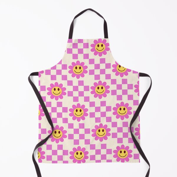 Item preview, Checkered Pink Smiling Flowers pattern with Little Squares designed and sold by Yasminepatterns .