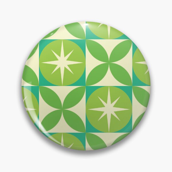 Item preview, Mid Century retro starbursts on circles with geometric shapes in Lime  and mint green designed and sold by Yasminepatterns .