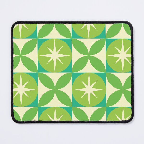 Item preview, Mid Century retro starbursts on circles with geometric shapes in Lime  and mint green designed and sold by Yasminepatterns .