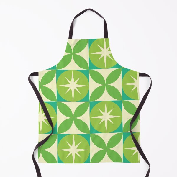 Item preview, Mid Century retro starbursts on circles with geometric shapes in Lime and mint green designed and sold by Yasminepatterns .