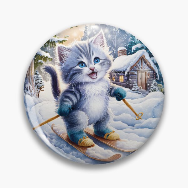 Item preview, A Cute Gray Kitten Is Cross-Country Skiing designed and sold by pixelplaza.