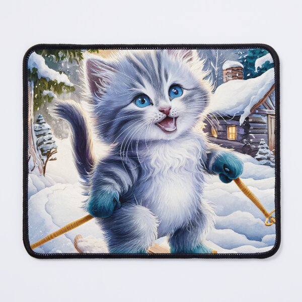 Item preview, A Cute Gray Kitten Is Cross-Country Skiing designed and sold by pixelplaza.