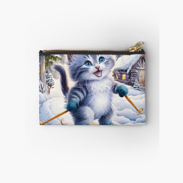Item preview, A Cute Gray Kitten Is Cross-Country Skiing designed and sold by pixelplaza.