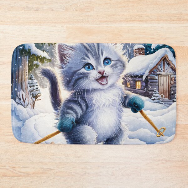 Item preview, A Cute Gray Kitten Is Cross-Country Skiing designed and sold by pixelplaza.