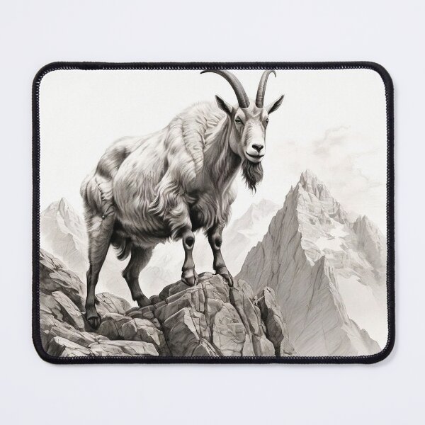Item preview, Black and White Mountain Goat pencil drawing designed and sold by Pencil-Art.