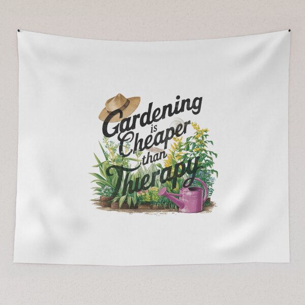Item preview, Gardening is Cheaper Than Therapy - Vintage Garden Scene Illustration designed and sold by deluxedigital1.