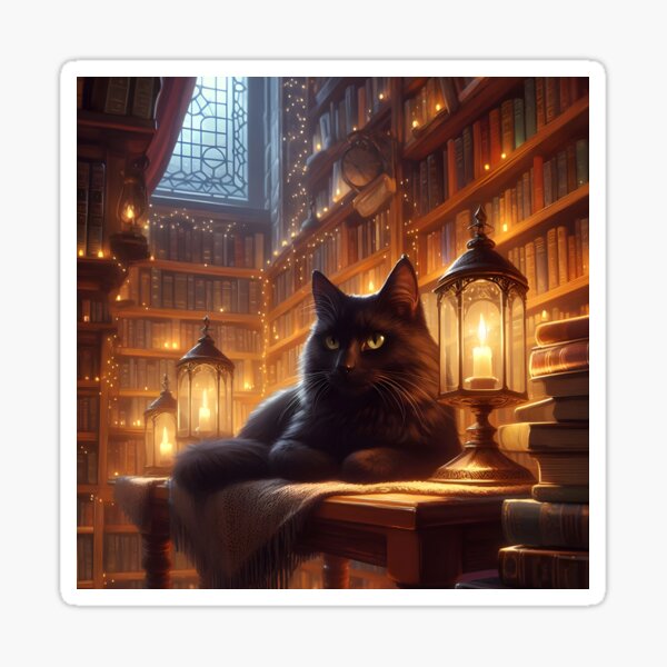Item preview, Black Cat and Books in Library designed and sold by FieldScent.