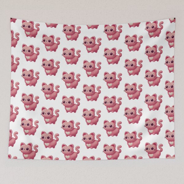 Item preview, Adorable Pink Crochet Cat with Heart Illustration designed and sold by Simplystik.