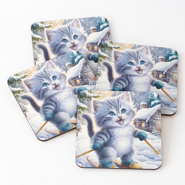 Item preview, A Cute Gray Kitten Is Cross-Country Skiing designed and sold by pixelplaza.