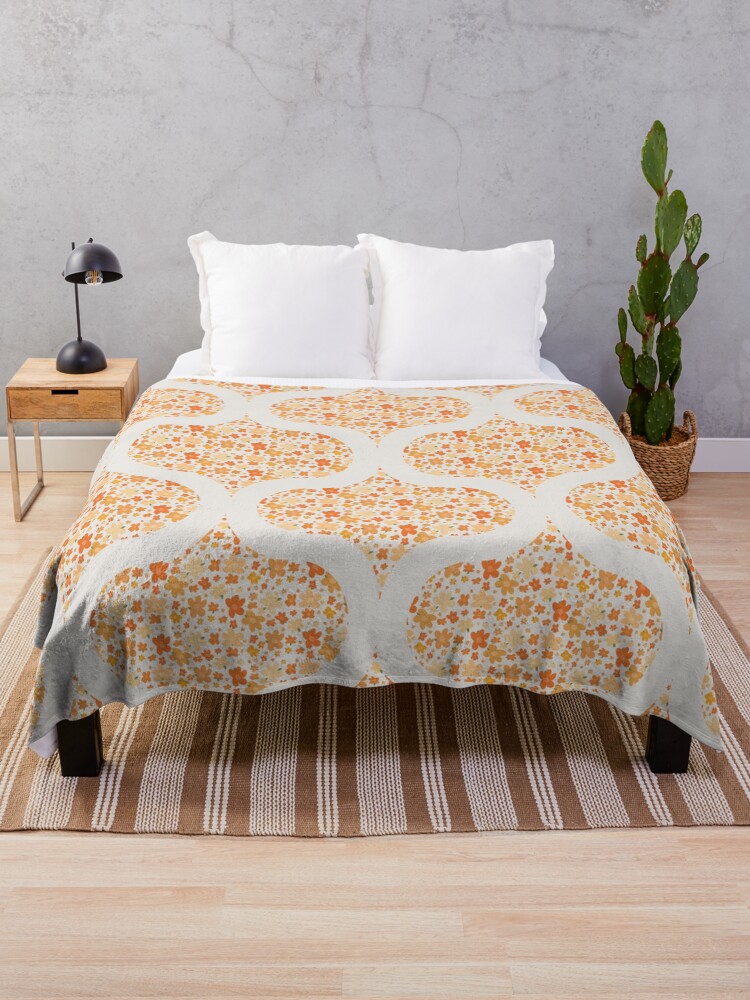 Throw Blanket, Retro Florals Fall Oranges Ogee designed and sold by Triplicate Limited