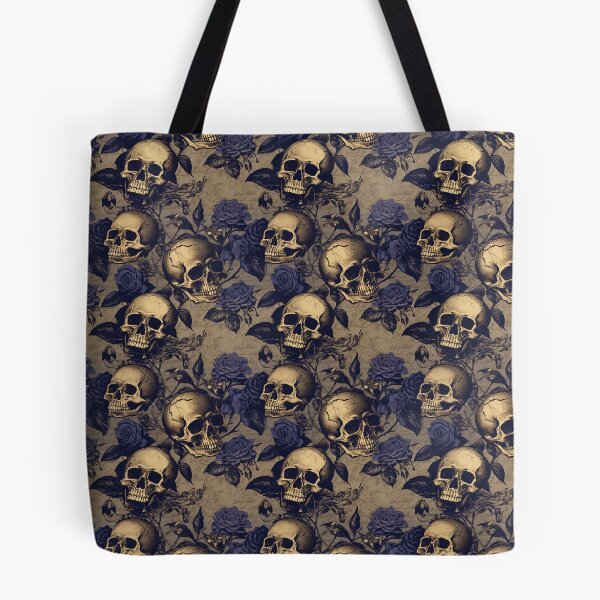 Item preview, Calaveras plateadas y rosas azules sobre papel antiguo. designed and sold by OwlWorks.