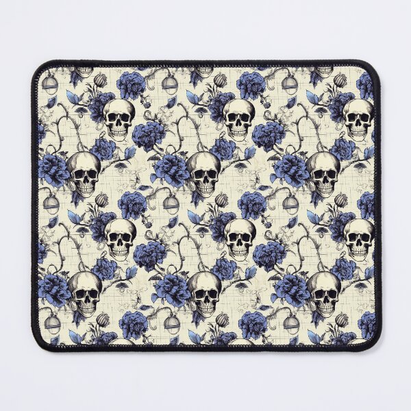Item preview, Calaveras blancas y rosas azules sobre papel antiguo. designed and sold by OwlWorks.