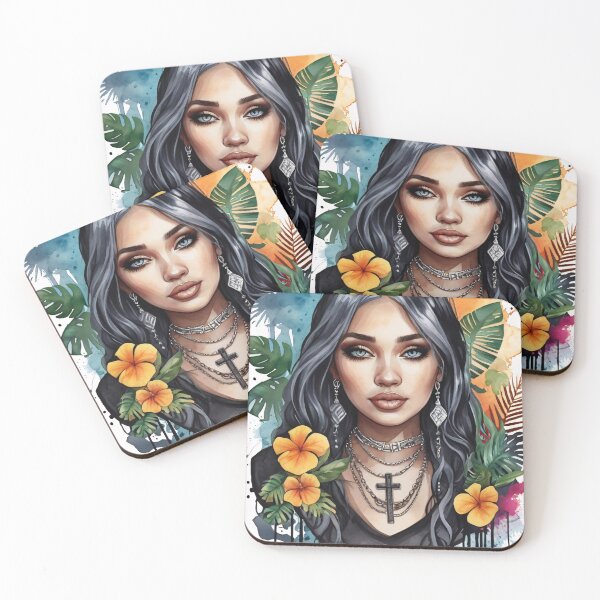 Item preview, Latin American Girl Summer with Tropical Flowers designed and sold by MadnessEnvelope.