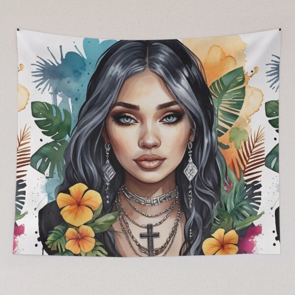 Item preview, Latin American Girl Summer with Tropical Flowers designed and sold by MadnessEnvelope.