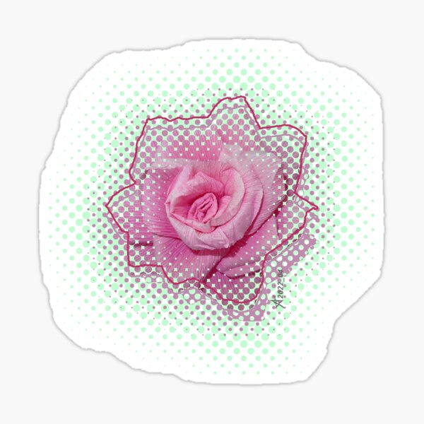 Goluban floWER 01 pop pink green _ handmade paper flower _ Edita Goluban _ Croatia _ Christmas xMas Sticker