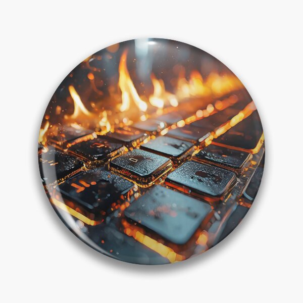 Item preview, A keyboard ablaze, circuits revealed beneath keys, a vivid portrayal of technological intensity designed and sold by homydesign.