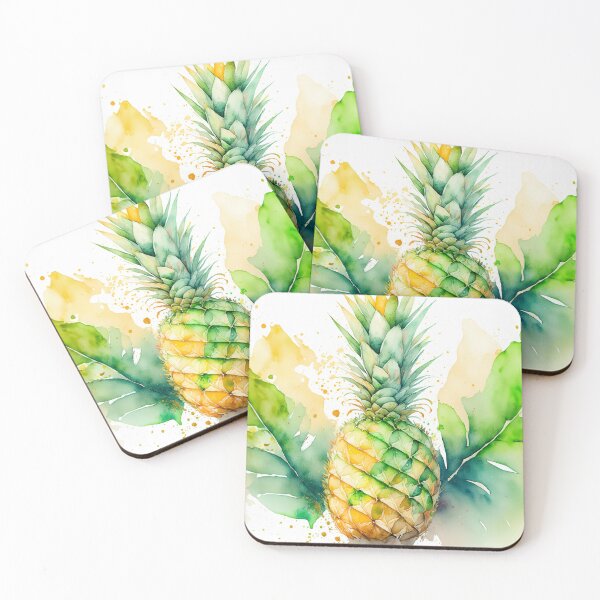 Item preview, Watercolor pineapple with lush green leaves and vivid splashes designed and sold by homydesign.