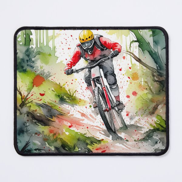 Item preview, A cyclist powers through a vibrant forest, colors blur in motion, capturing the essence of speed and agility designed and sold by homydesign.