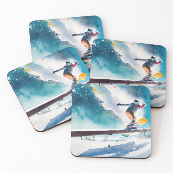 Item preview, A snowboarder grinds a rail amidst a vibrant, snowy landscape under a bright sky designed and sold by homydesign.