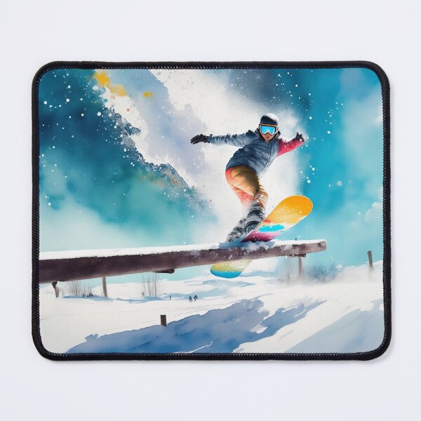 Item preview, A snowboarder grinds a rail amidst a vibrant, snowy landscape under a bright sky designed and sold by homydesign.