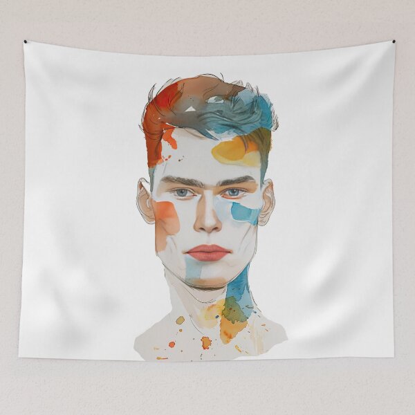 Item preview, Colorful Watercolor Male Portrait designed and sold by DepartToArt.