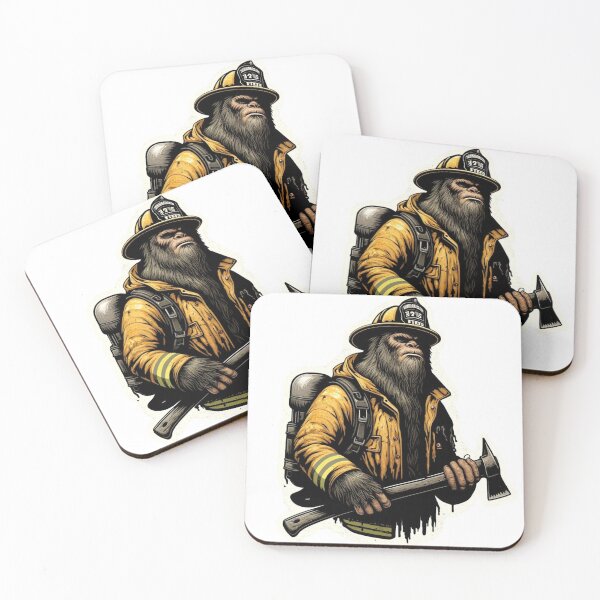 Item preview, Bigfoot as a  rugged Wildland firefighter in bunker gear with an ax designed and sold by BrinaandPops.