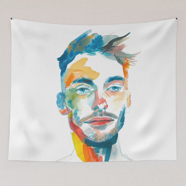 Item preview, Dynamic Watercolor Masculine Face Art designed and sold by DepartToArt.