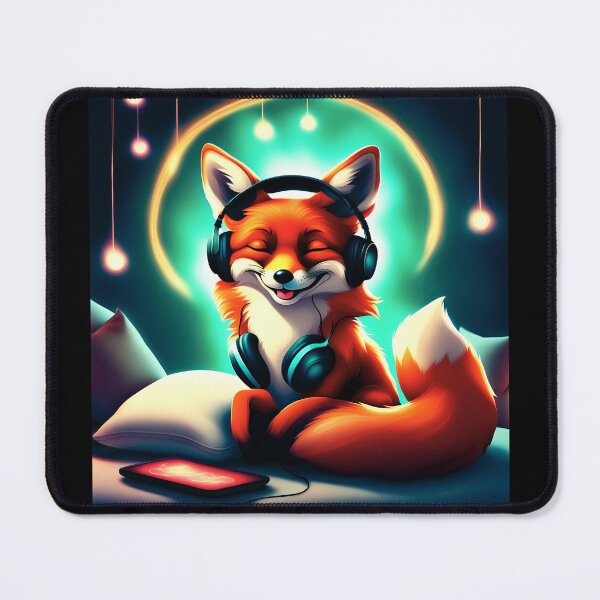 Item preview, Smiling fox with headphones on pillow designed and sold by ColorfulCreate.