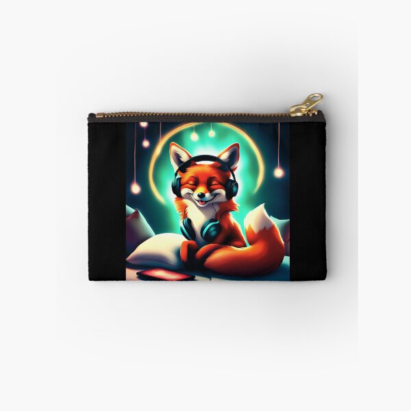 Item preview, Smiling fox with headphones on pillow designed and sold by ColorfulCreate.