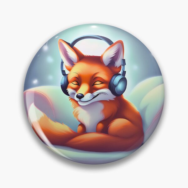 Item preview, Smiling fox with headphones on pillow designed and sold by ColorfulCreate.