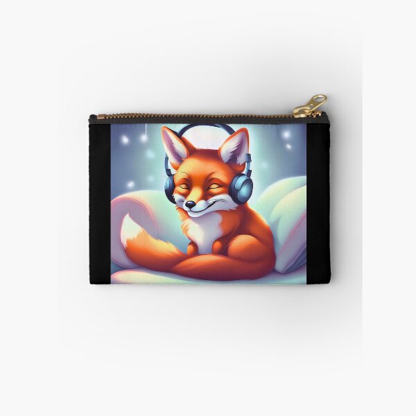 Item preview, Smiling fox with headphones on pillow designed and sold by ColorfulCreate.
