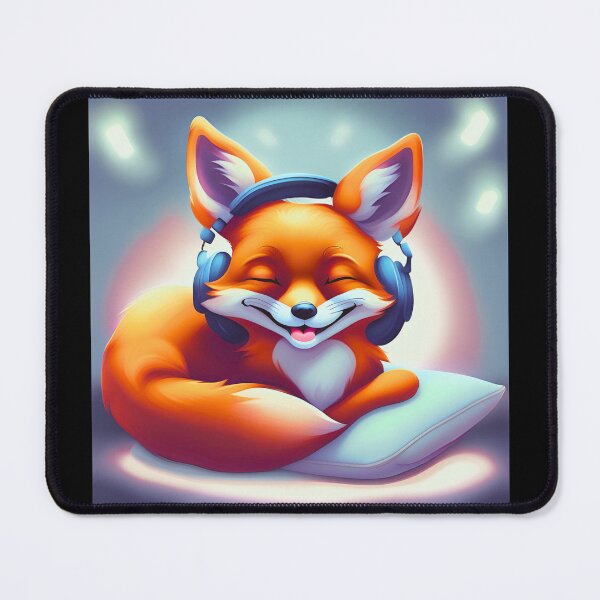 Item preview, Smiling fox with headphones on pillow designed and sold by ColorfulCreate.