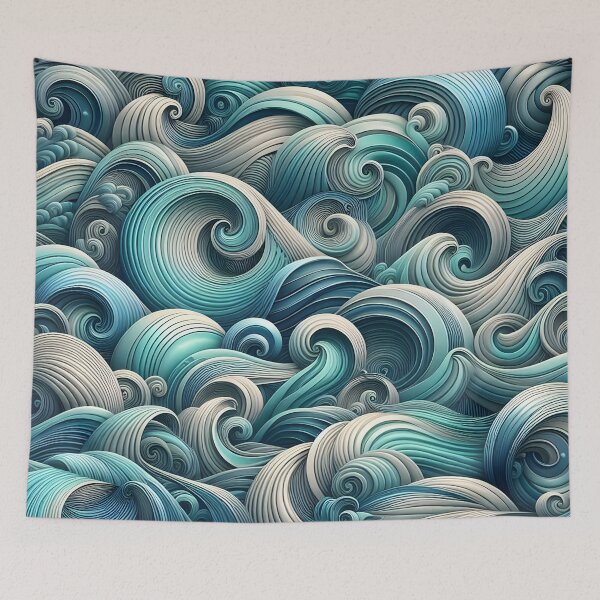 Item preview, Wave: Aqua and silver patterns designed and sold by BlackCatspet1.