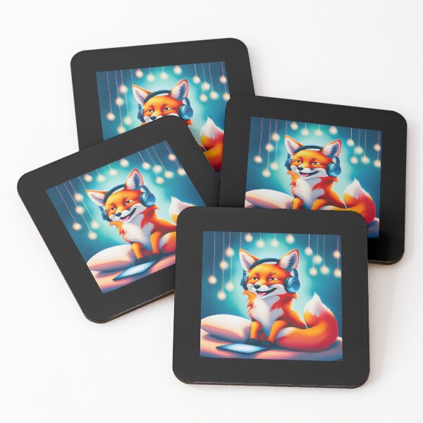 Item preview, Smiling fox with headphones on pillow designed and sold by ColorfulCreate.
