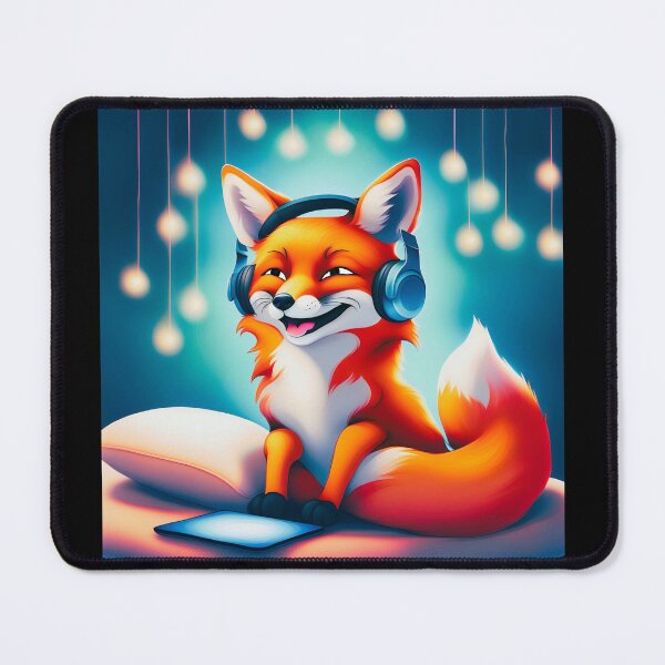 Item preview, Smiling fox with headphones on pillow designed and sold by ColorfulCreate.