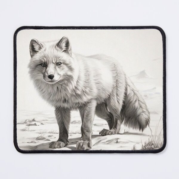 Item preview, Pencil-drawn Arctic Fox - High-Quality Black and White Design designed and sold by Pencil-Art.