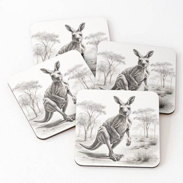Item preview, Black and White Kangaroo pencil drawing designed and sold by Pencil-Art.