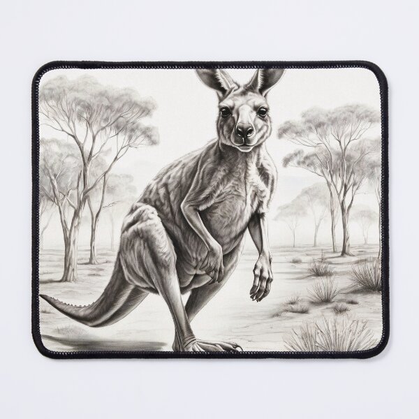 Item preview, Black and White Kangaroo pencil drawing designed and sold by Pencil-Art.