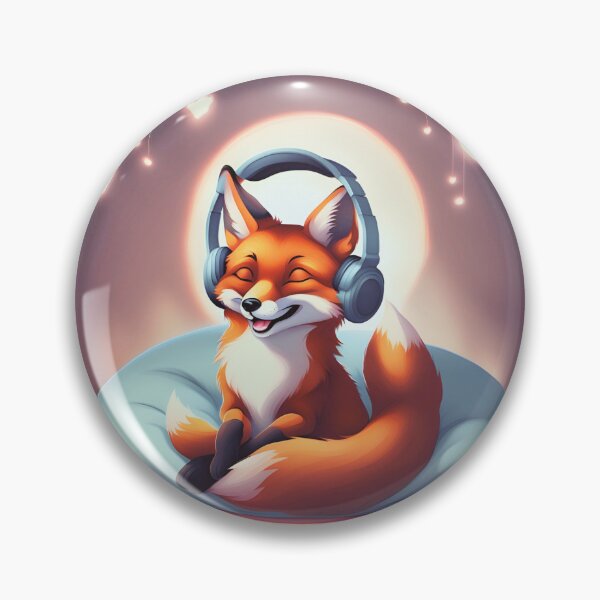 Item preview, Smiling fox with headphones on pillow designed and sold by ColorfulCreate.