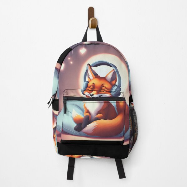 Item preview, Smiling fox with headphones on pillow designed and sold by ColorfulCreate.