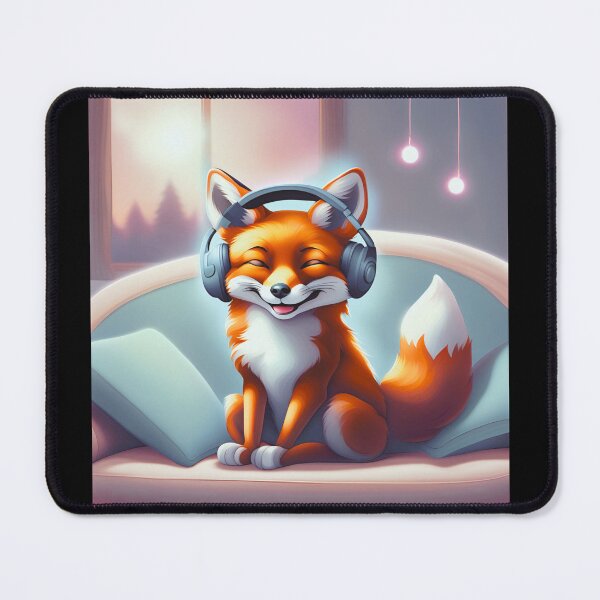 Item preview, Smiling fox with headphones on pillow designed and sold by ColorfulCreate.