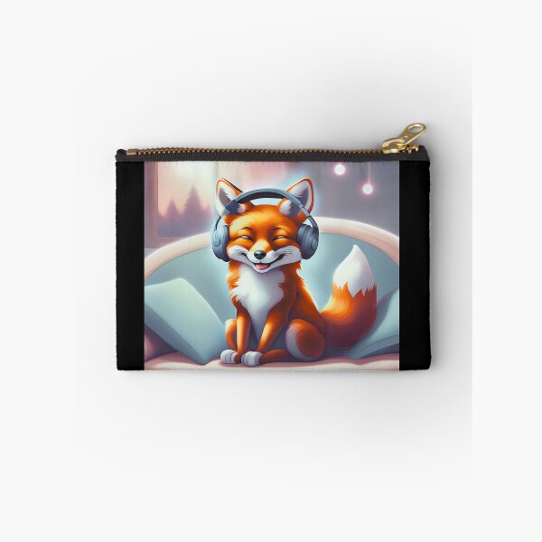 Item preview, Smiling fox with headphones on pillow designed and sold by ColorfulCreate.