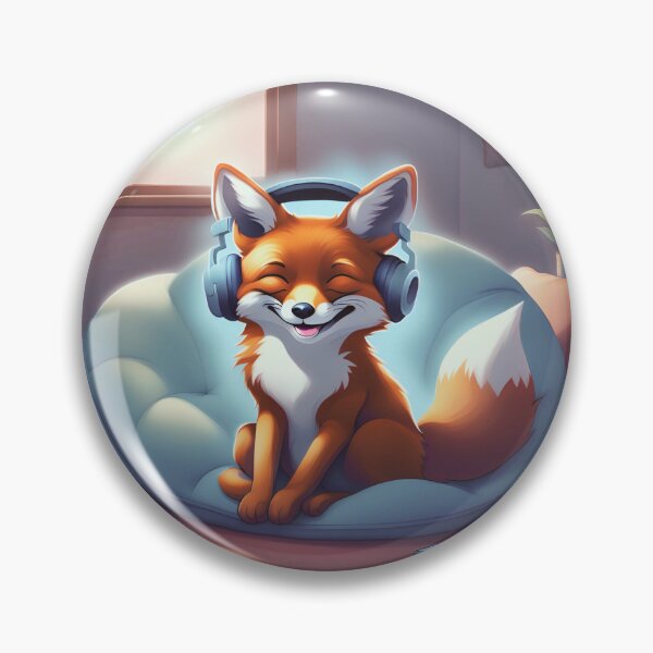 Item preview, Smiling fox with headphones on pillow designed and sold by ColorfulCreate.