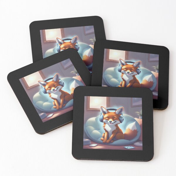 Item preview, Smiling fox with headphones on pillow designed and sold by ColorfulCreate.