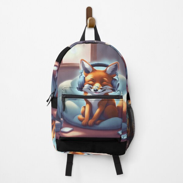 Item preview, Smiling fox with headphones on pillow designed and sold by ColorfulCreate.